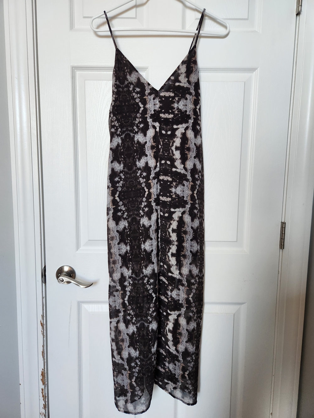 Spaghetti Strap V-Neck Maxi Dress in Black and Gray, Sheer